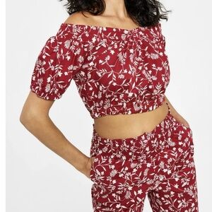 Bar III women’s printed pull on pants AND off the shoulder smocked top